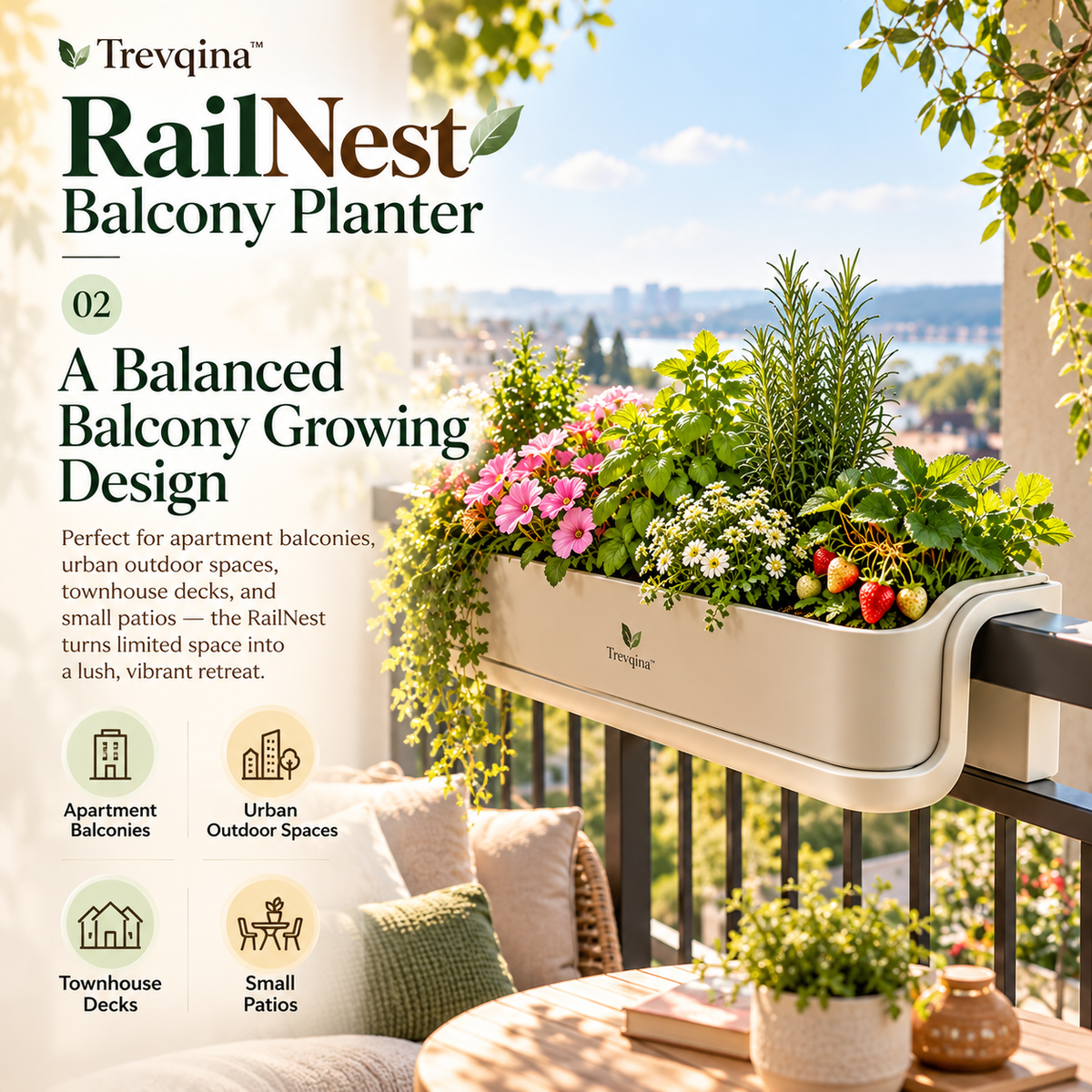 Trevqina™ RailNest Balcony Planter