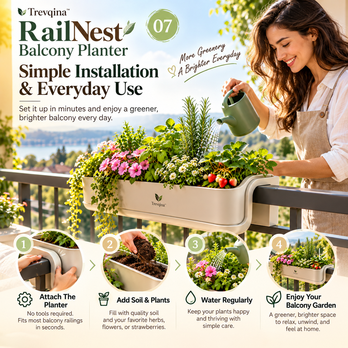 Trevqina™ RailNest Balcony Planter