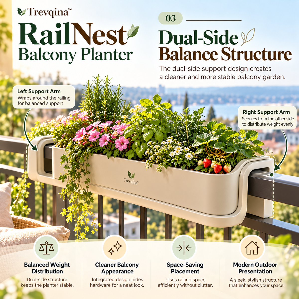 Trevqina™ RailNest Balcony Planter