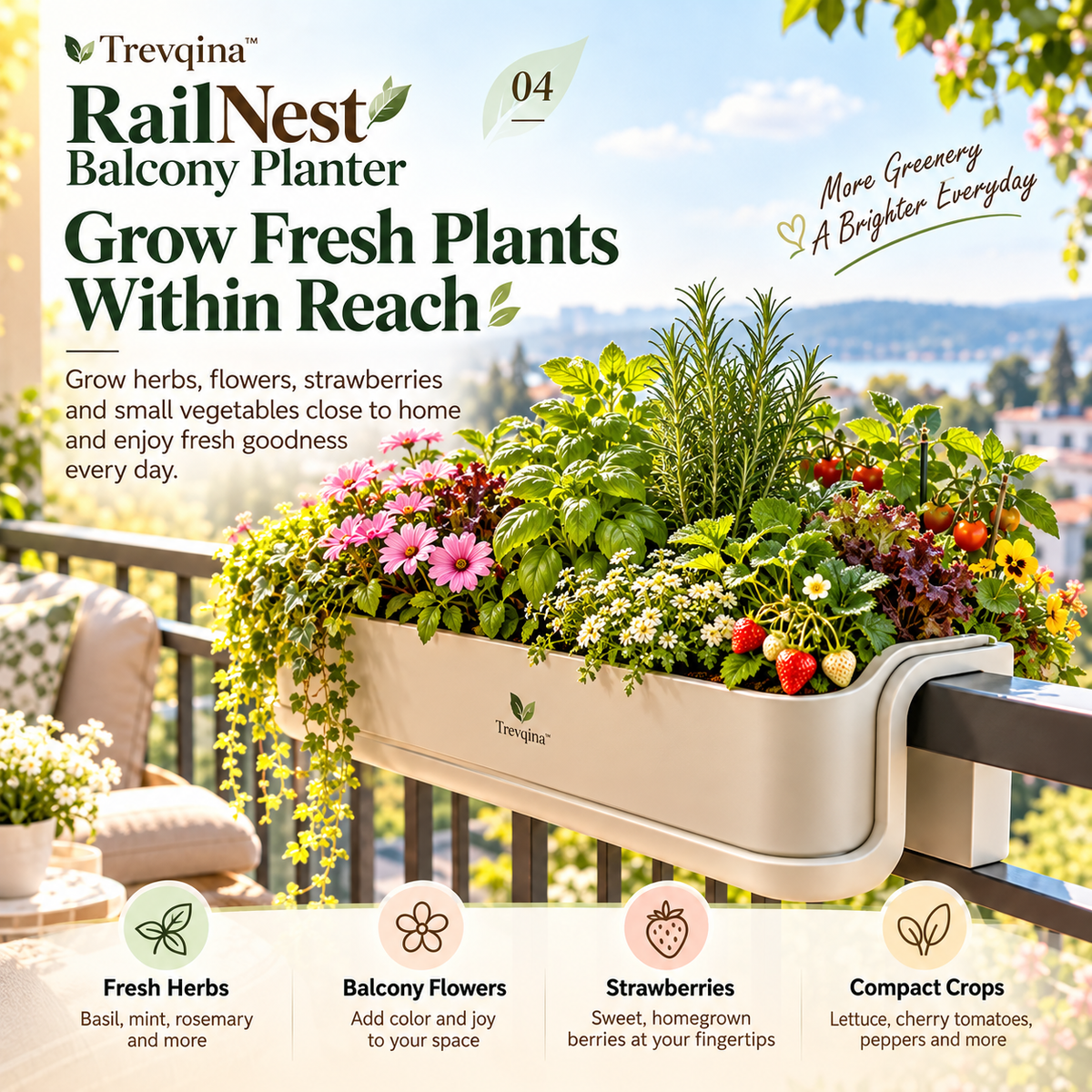Trevqina™ RailNest Balcony Planter