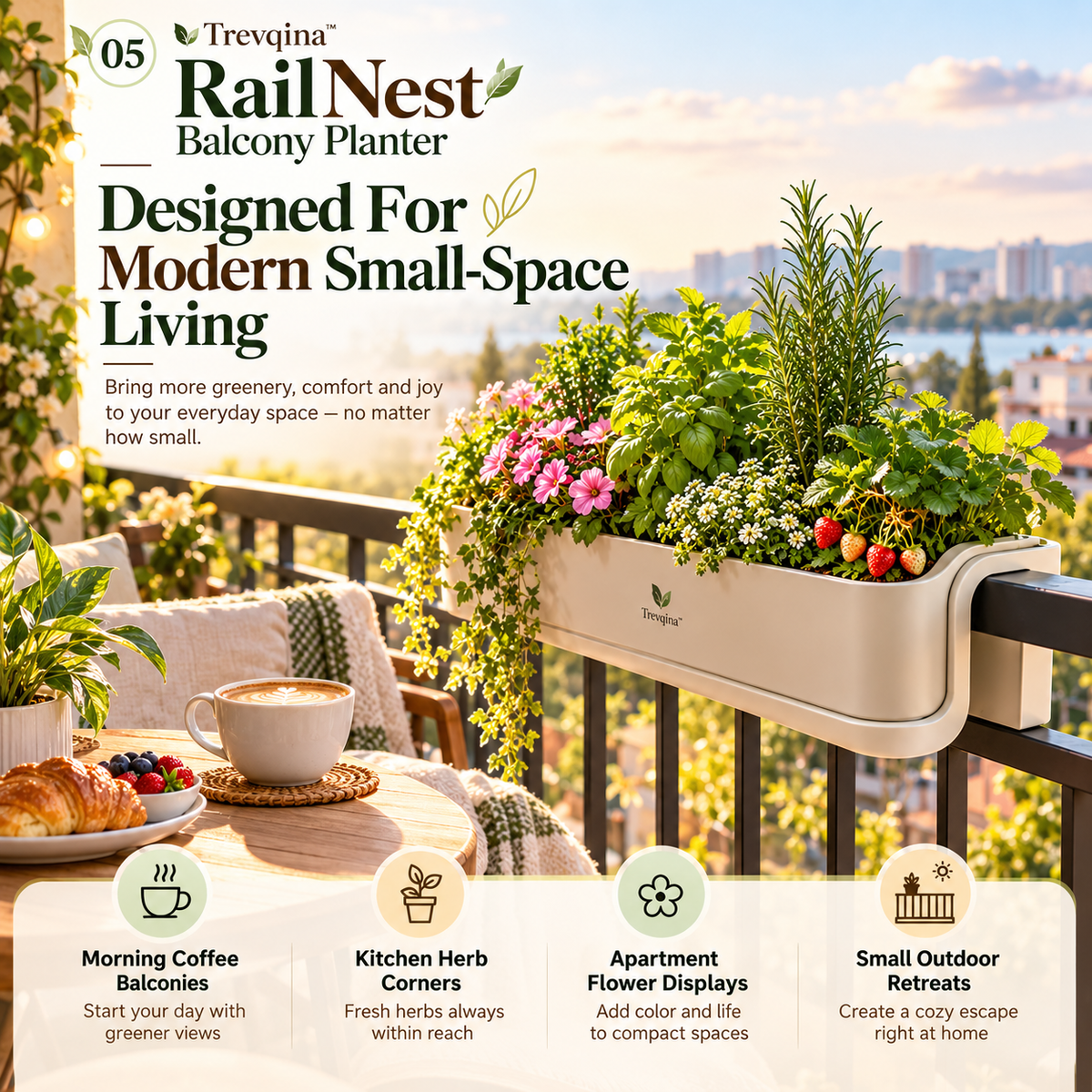Trevqina™ RailNest Balcony Planter