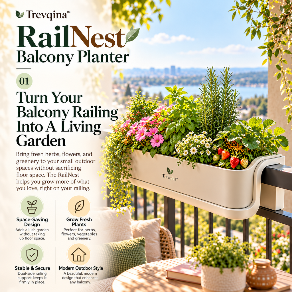 Trevqina™ RailNest Balcony Planter