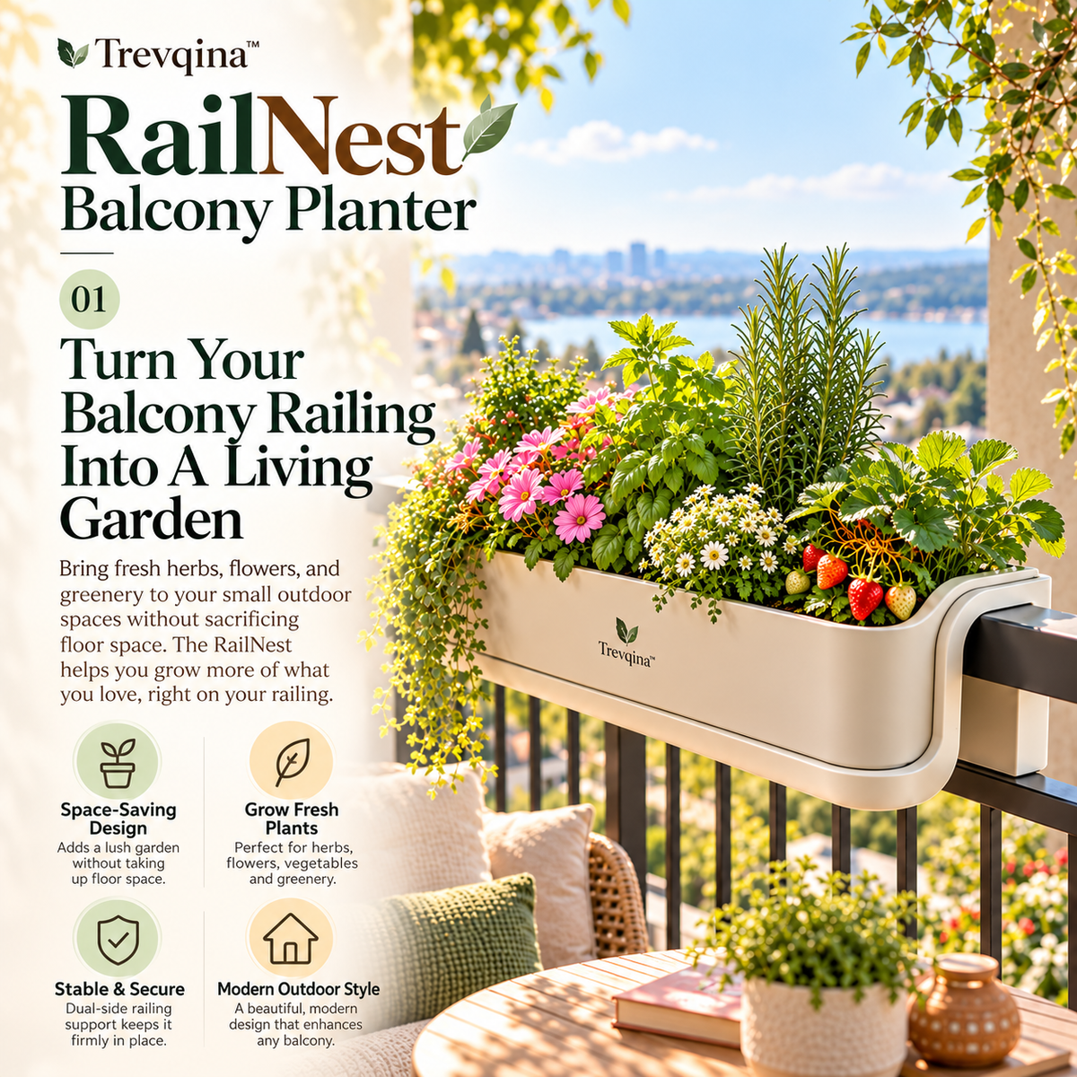 Trevqina™ RailNest Balcony Planter