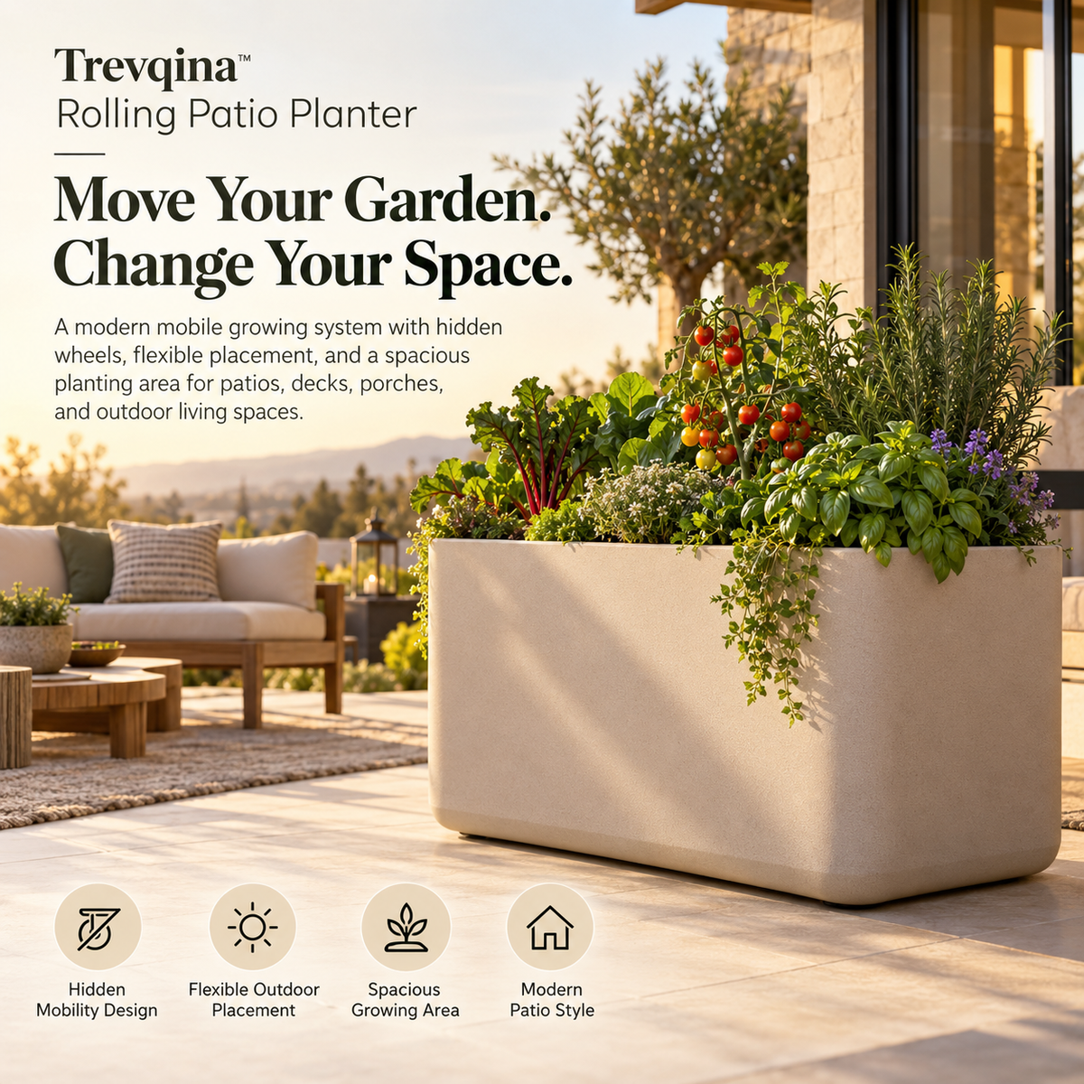 Trevqina™ Rolling Patio Planter
