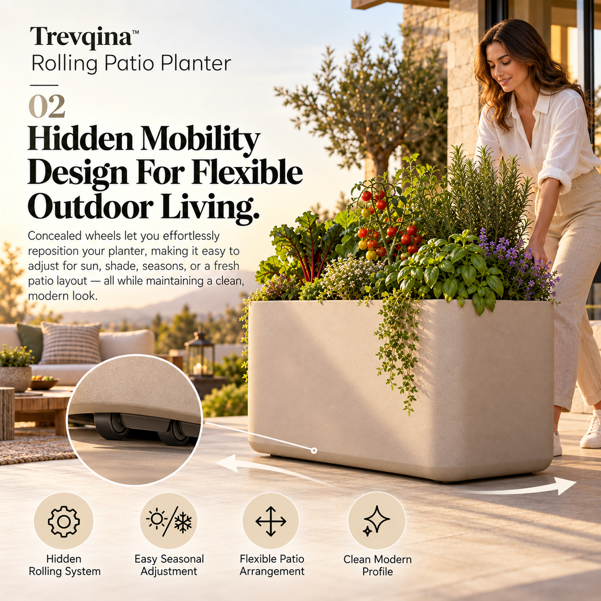 Trevqina™ Rolling Patio Planter