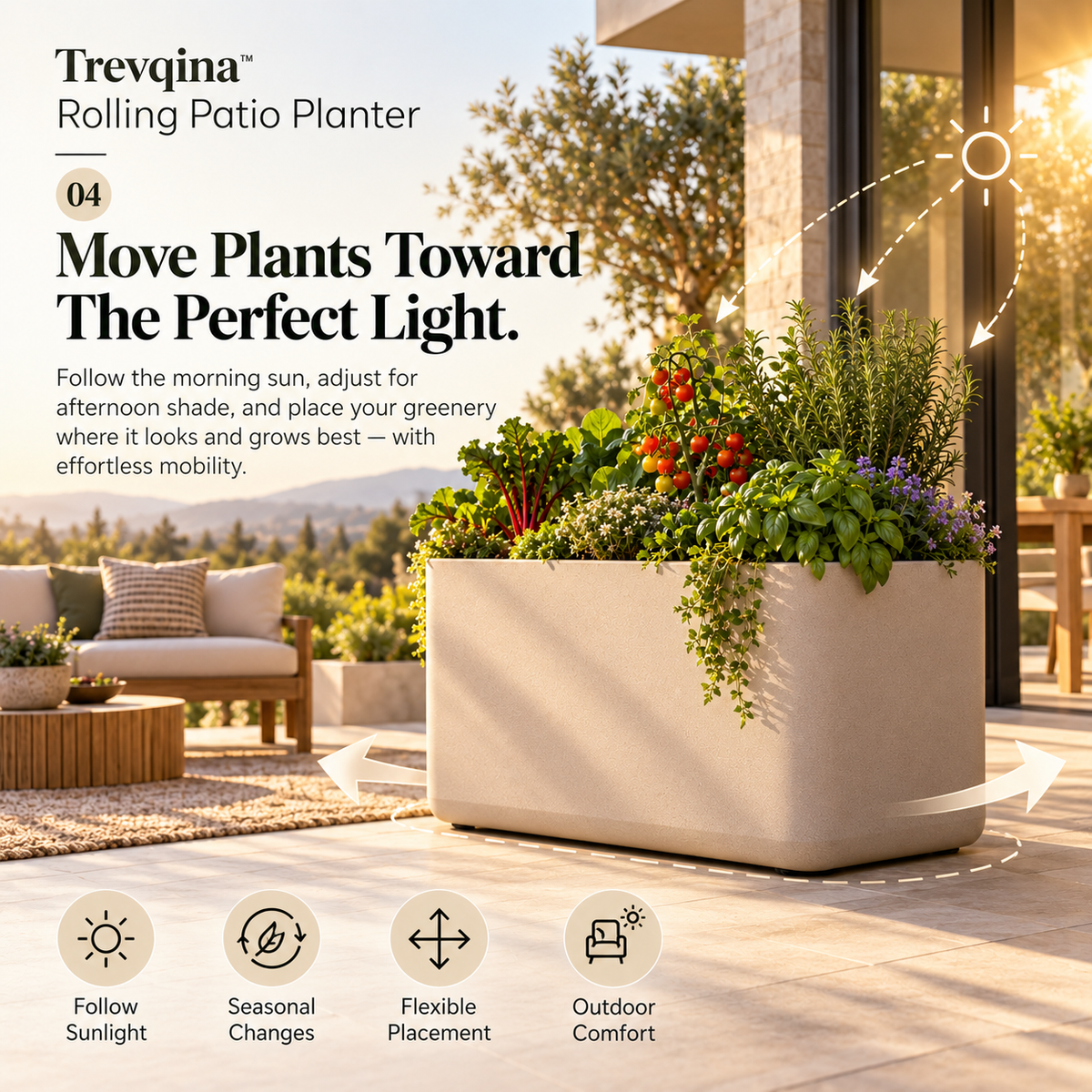 Trevqina™ Rolling Patio Planter