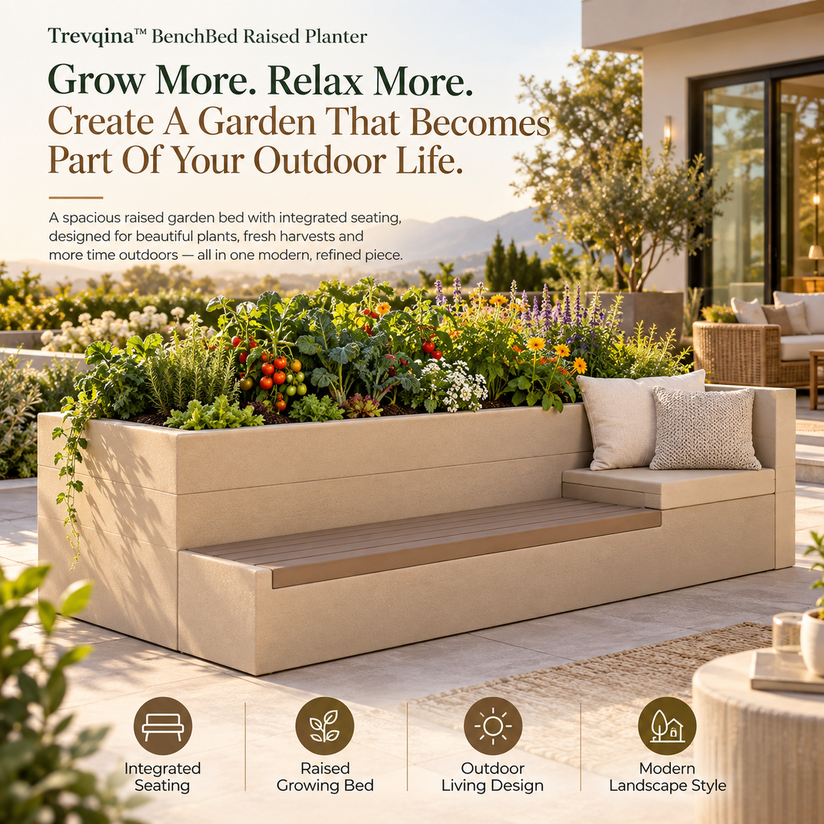 Trevqina™ BenchBed Raised Planter