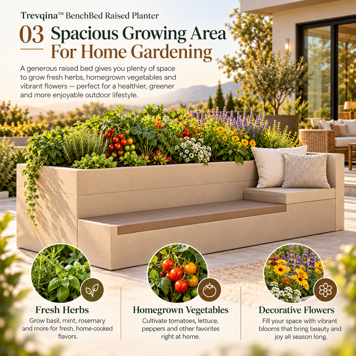 Trevqina™ BenchBed Raised Planter