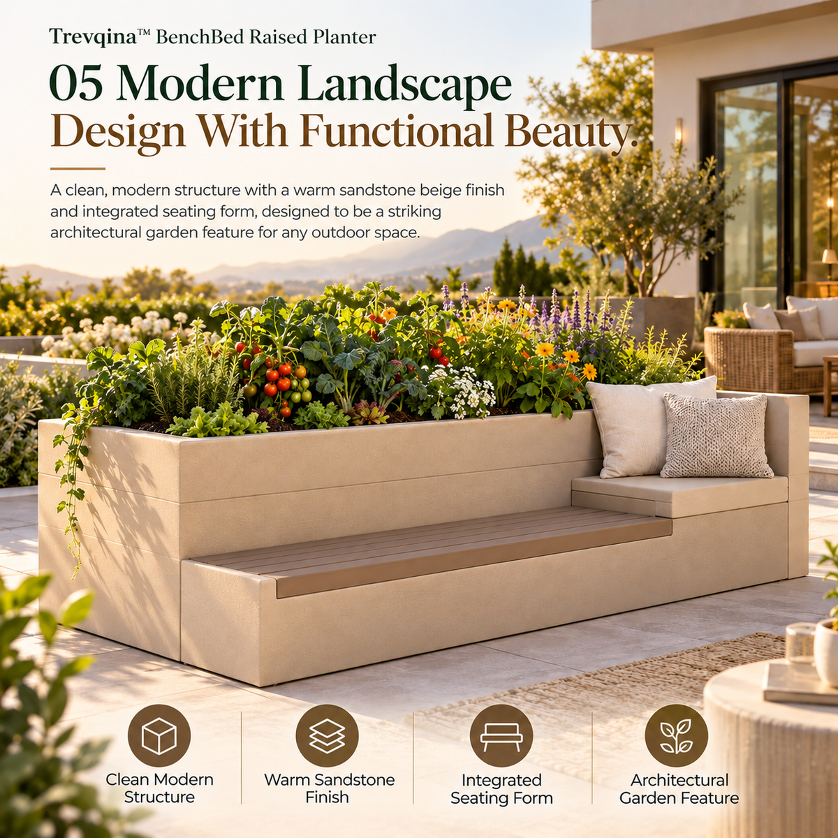 Trevqina™ BenchBed Raised Planter